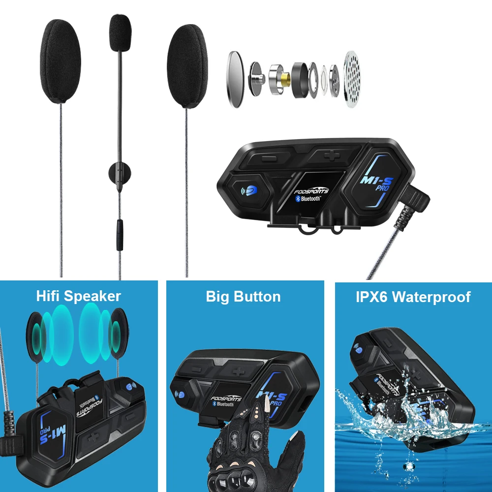 Fodsports M1 S Pro Шлем гарнитура для домофона мотоциклетная Водонепроницаемая Интерком