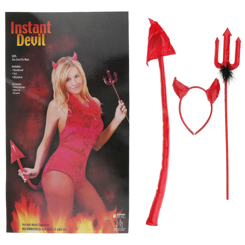 Комплект из 3 предметов для Хэллоуина: красный хвост рога, вилка, Красный Дьявол, наряд для фотосессии
