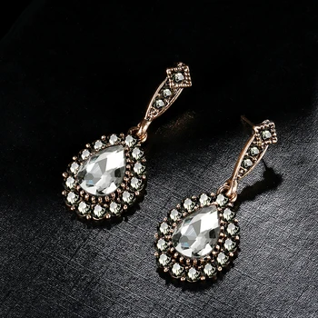 

Kinel 2020 New Luxury Gray Crystal Bridal Earrings For Women Antique Gold Beach Party Drop Earrings Vintage Jewelry