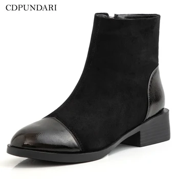 

Flock Black Ankle boots for women heel boots Ladies spring shoes