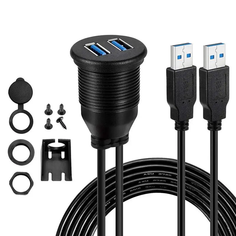 

AAAE Top-3FT 2 Ports USB 3.0 Male to USB 3.0 Female AUX Flush Mount Car Mount waterproof Extension Cable for Car Truck Boat Moto