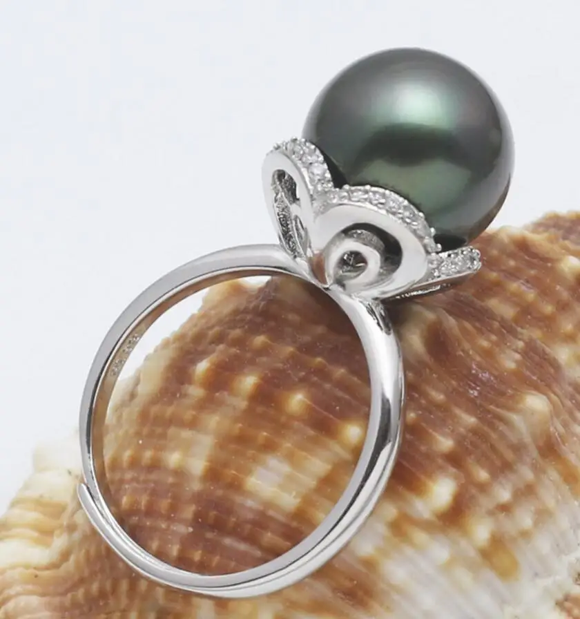 Новинка 1107+++ цветы лотоса натуральный жемчуг черная Устрица 12 мм жемчужное кольцо
