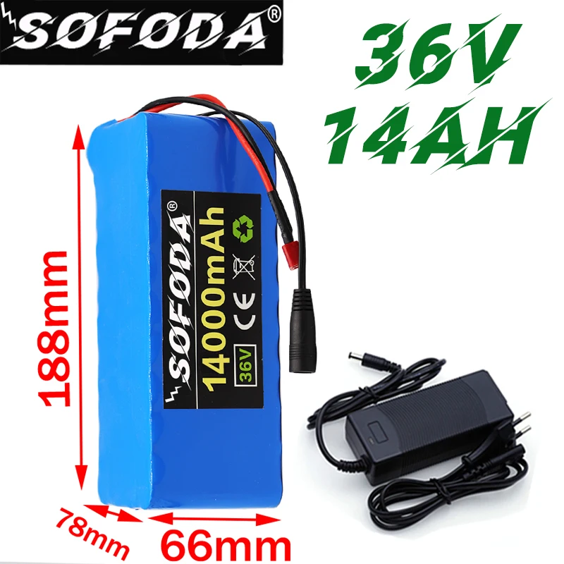 SOFODA батареей 36В 10S4P 14Ah батарейный блок 1000W высокая мощность батареи 42В 14000 мА/ч фара для электровелосипеда в