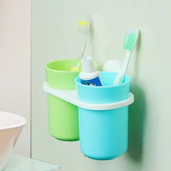 

Nailless Wall Hangers Suction Toothbrush Holder Seemless Adhesive Washed Double Cup Holder Toilet Couples Toothbrush Cup Holder