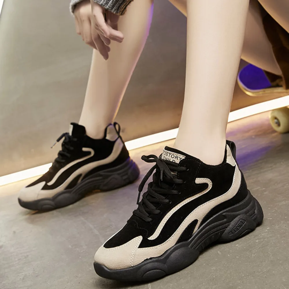 

2019 Fashion Women Platform Shoes Women's Chunky Sneakers Lace Up Vulcanize Shoes Women Female Trainers Dad Shoes