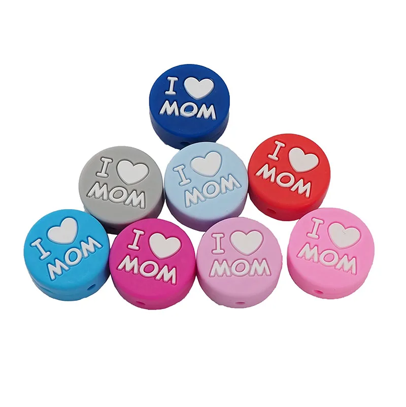 Chenkai 5 шт. без бисфенола А силиконовые бриллианты I LOVE MOM бусины для прорезывания