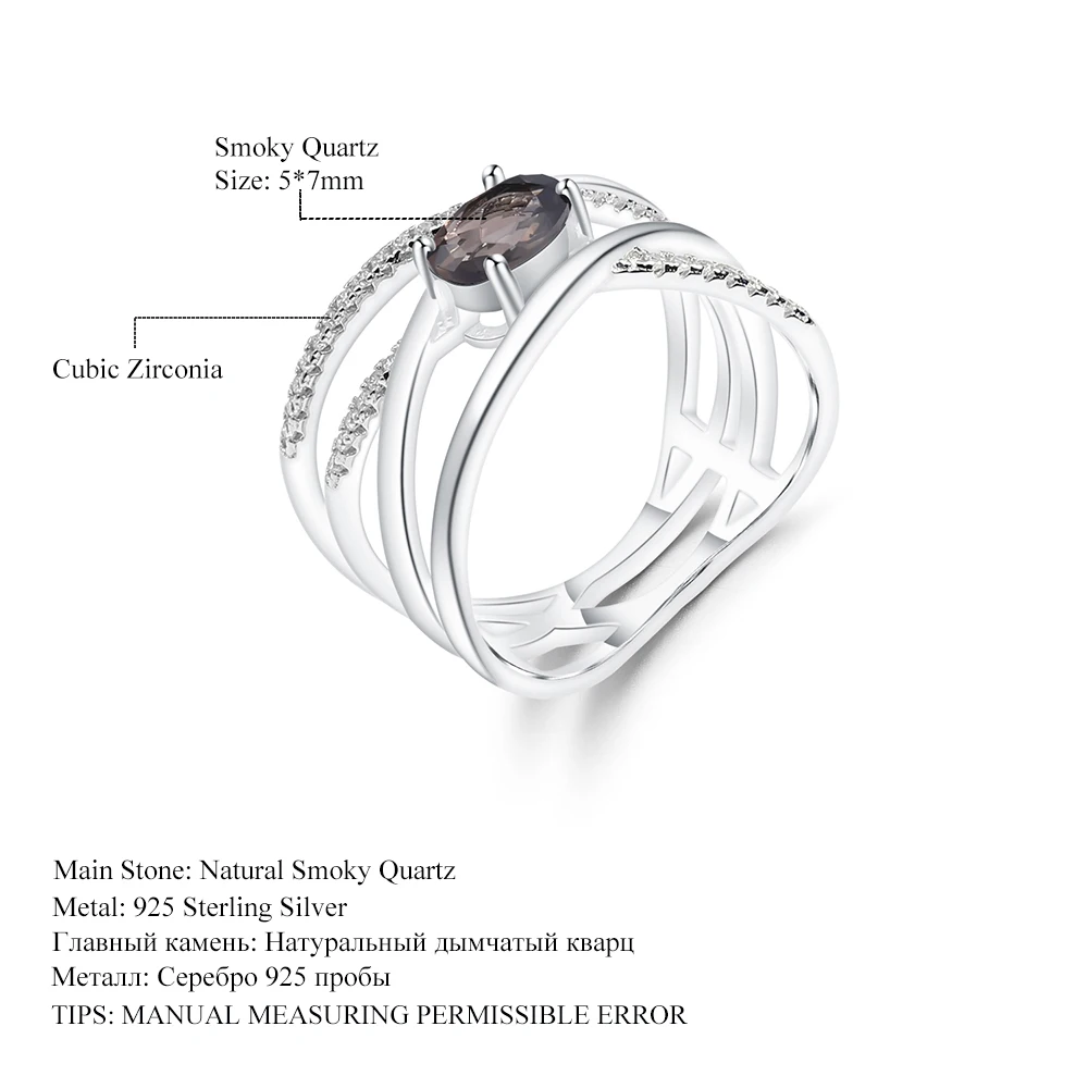 GEM'S BALLET 0.75Ct натуральный дымчатый кварц драгоценный камень кольца твердые 925 пробы серебряный крест палец кольцо для женщин ювелирные изделия