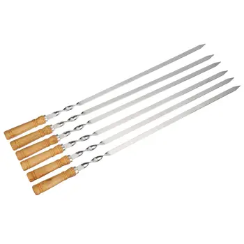 

Stainless Steel 6PCS BBQ Skewers Wood Handle Grill Roasting Sticks Barbecue Tools Outdoor Camping Cooking BBQ Tools Kit 55cm