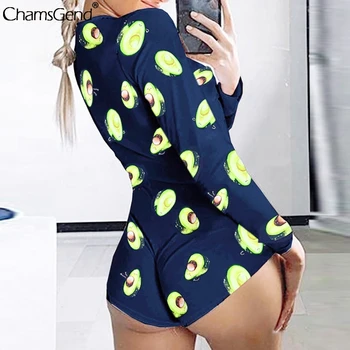

Women Printed Short Jumpsuit Fashion V Neck Long Sleeve Bodysuit 2020 Summer Sexy Playsuit Nightwear Female Home Clothes Rompers