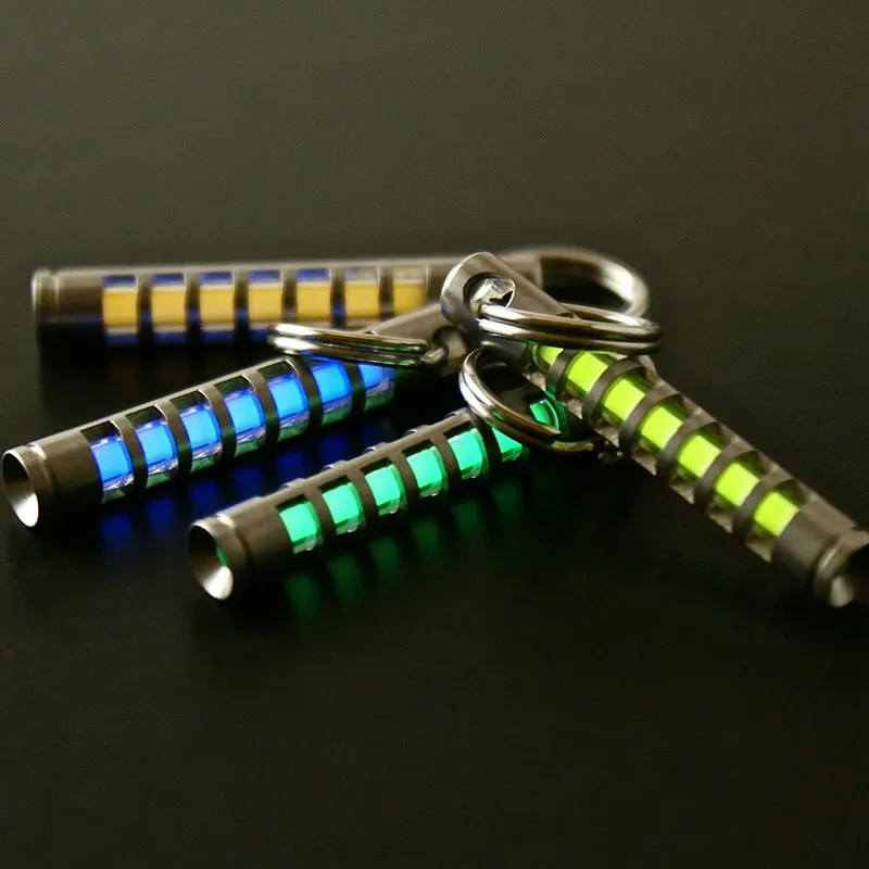 TEC-S323  S360 Bead Blasted Stainless Steel Black Diamond Carbon 3*22.5mm Self-luminating vials Keychain 2
