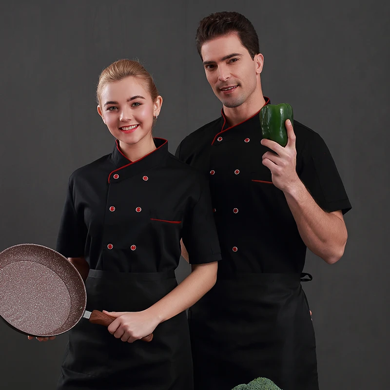 Restaurant Kitchen Chef Uniform cotton Shirt Breathable Double Breasted Chef Jacket+cap+apron works clothes for Unisex Wholesale