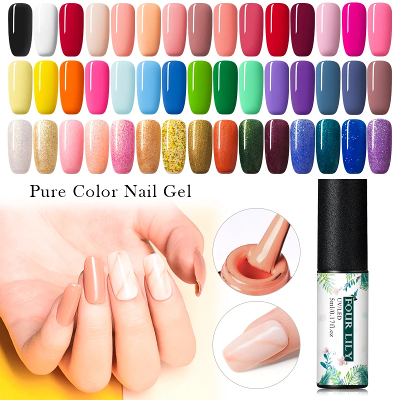 

FOURLILY 60 Colors Nail Polish Vernis Semi Permanent Hybrid Varnish Gel polish Pure Color UV Nail Gel Manicure