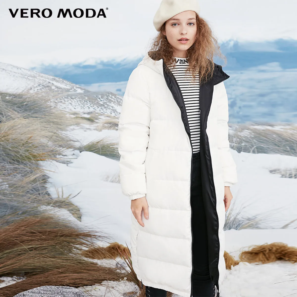 Tanie Vero Moda damska biała kaczuszka z kapturem długa gruba puchowa kurtka | 318412545