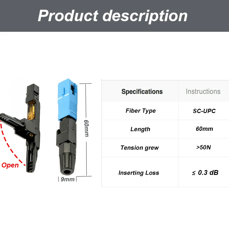 100pcs/lot SC UPC Cold connector NPFG 60mm 0.3 dB