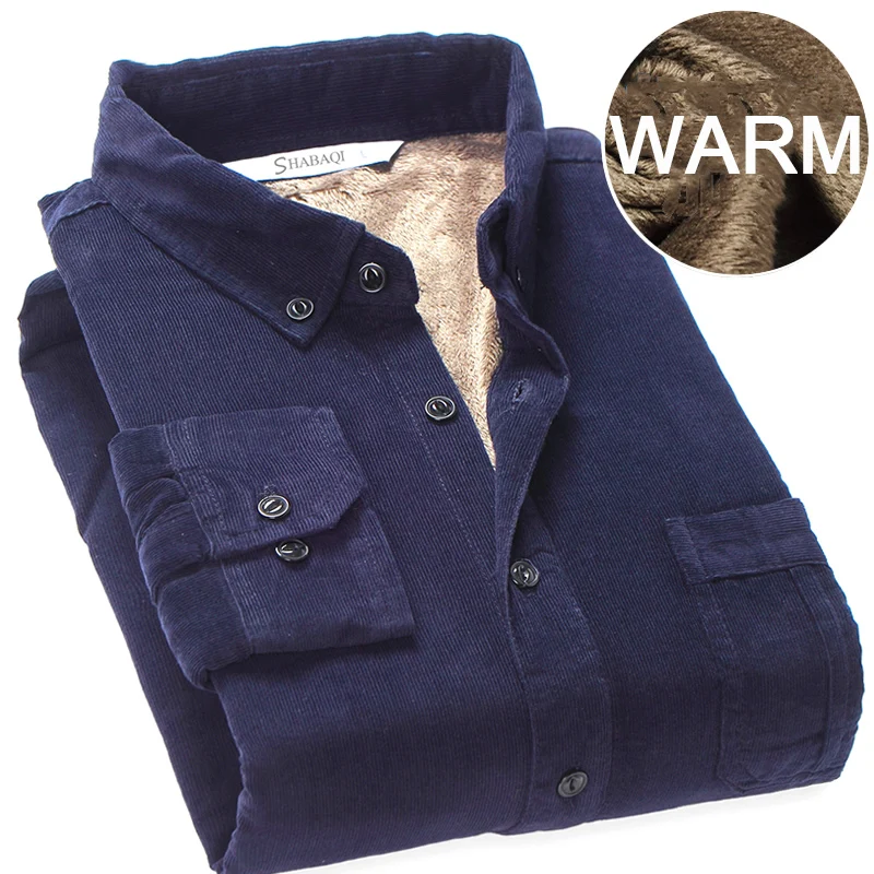 Высокое качество зимняя теплая приталенная рубашка мужская Вельветовая рубашка Толстая флисовая подкладка теплая рубашка S-4XL