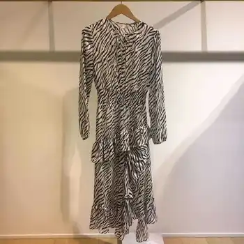 

Women Dress 2020 spring and summer new style ruffled printed split long-sleeved women's two-piece dress