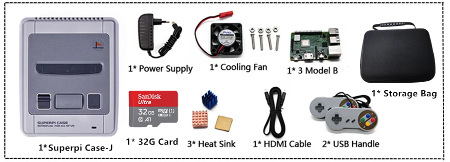 Мини-портативная игровая консоль Raspberry Pi3 B+ 3B для Retroflag SUPERPi чехол-J Kit DIY tv видео игровой плеер с 10000 играми - Цвет: SNS 32G