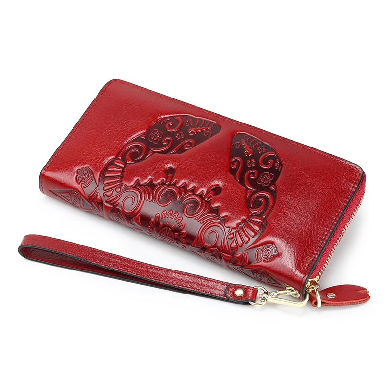 

Leather embossed retro style women's wallet, beautiful woman elegant bill holder, carry-on pocket change multi-card pocket clutc