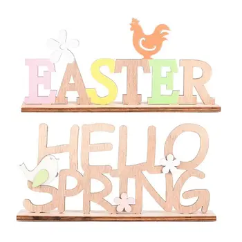 

2Pcs/Set Wooden Letters Easter Spring Desktop Decoration Colorful Cartoon Bird Rooster Standing Ornament with Base DIY Home Part