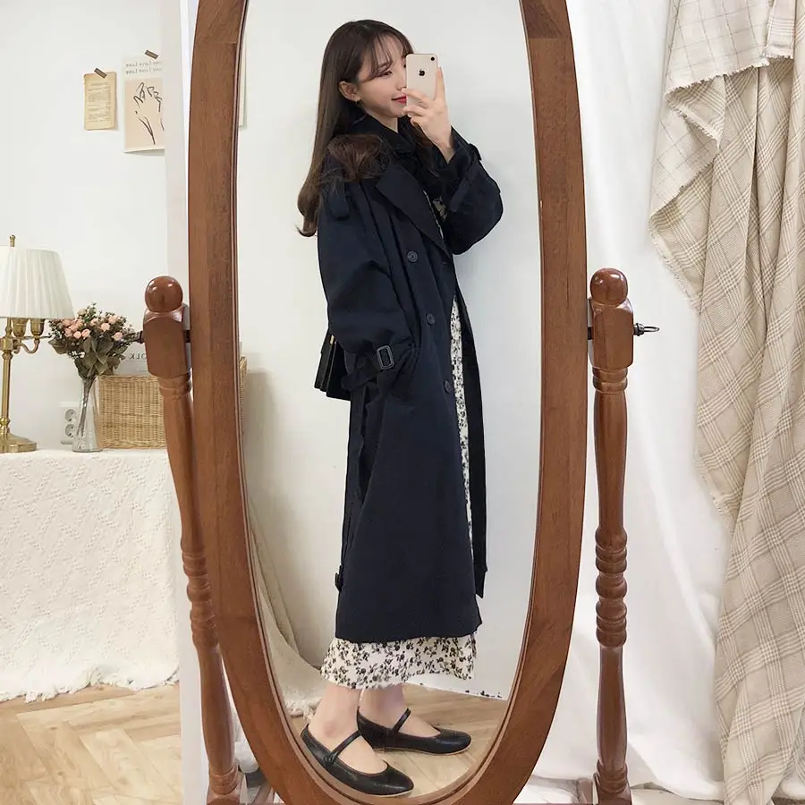 YAMDI trench coat for women female new autumn winter trench coat femme runway thick solid apricot black outwear maxi