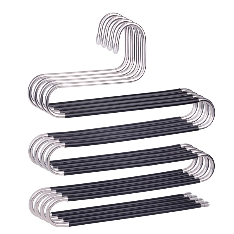 

Pants Hangers(4Pack)-Non Slip Pants Hangers-S-Shaped-5 Layers-5 Levels Hangers-Anti-Slip Closet Space Saver for Jeans Slacks Pan