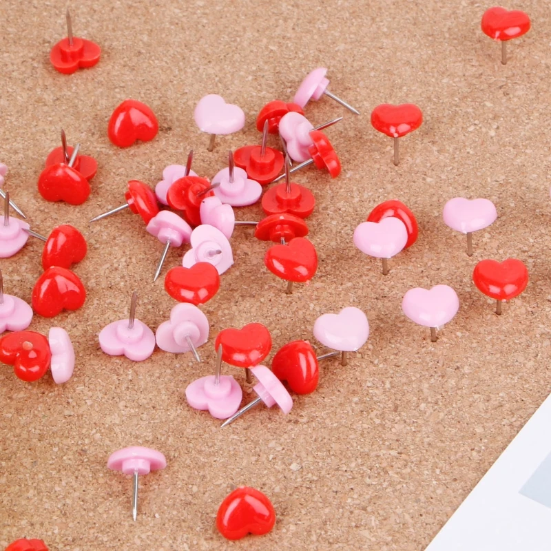 50 Pcs Heart Shape Plastic Quality Colored Push Pins Thumbtacks Office School#1