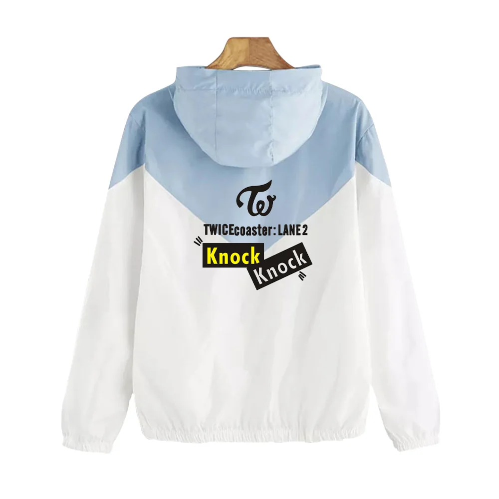 TWICE Women Basic Jackets Female Zipper Pockets Casual Long Sleeves Coats Autumn Hooded Jacket Two Tone Windbreaker Jacket