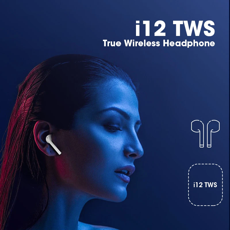 Беспроводные Bluetooth наушники i12 TWS с сенсорным управлением гарнитура микрофоном pk
