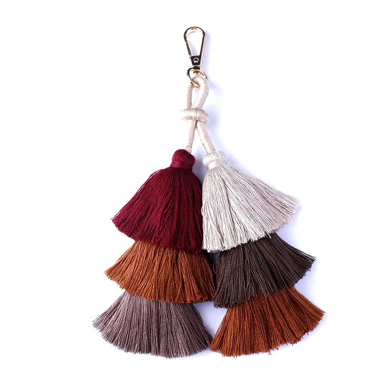 Handmade Ombre Layered Tassel Keychains Multilayer Coffee Burgundy BOHO Fringe Key Rings Bag Charms | Украшения и аксессуары
