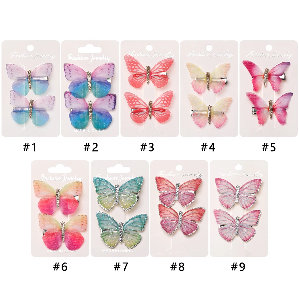 2Pcs/Set Girls Dream Butterfly Cartoon Hairpin Children Cute Colorful Hair Clips Crystal Sequins Barrettes Princess Hairgrip