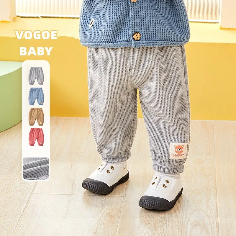 

Spring Autumn Children's Harem Pants Solid Color Cute Bear Pattern Children's Pants Waffle Trousers For Baby Girls And Boys 2022