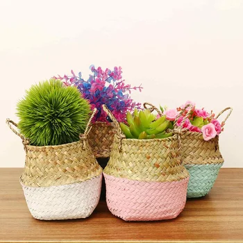 

13X11cm Natural Seagrass Storage Baskets Handmade Woven Household Foldable Hanging Basket Flower Vase Home Decor