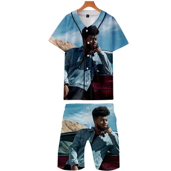 

2019 KHALID two piece set jackets and shorts Kpop Fashion new cool print KHALID baseball jacket set for men streetwear plus size