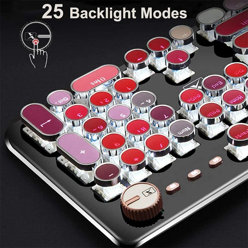 HOT-Mechanical Gaming Keyboard Typewriter Keyboard Waterproof Wired Keyboard Palette 104 Keys Metal Panel Round Keycaps