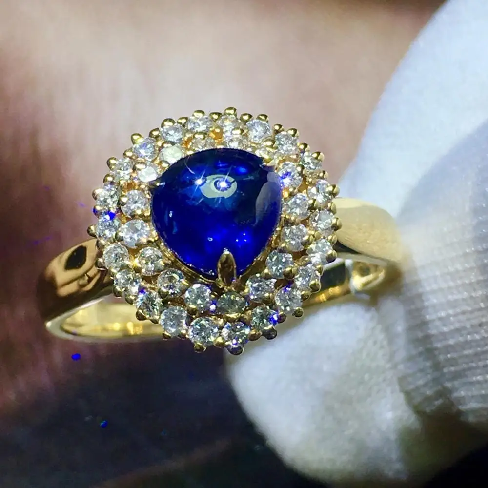 819 настоящие хорошие драгоценности 18K натуральный 1.23ct Королевский драгоценный камень, синий сапфир 18k золото бриллианты камень женское кольцо для женские кольца