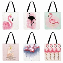 Ins Розовый фламинго печать сумка для женщин сумка на плечо льняная Febric Повседневная сумка многоразовая хозяйственная сумка складная сумка для пляжа