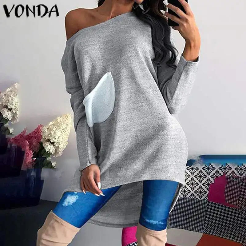 VONDA женские летние асимметричные блузки и топы Модные Стильные повседневные Элегантные вечерние рубашки женские с одним плечом Длинный топ плюс