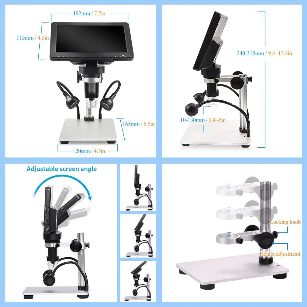 TKDMR 12MP 1200X USB Digital Microscope for Electronic 7 Inch Display 8 LED Magnifier Wire Control for PCB Motherboard Repairing