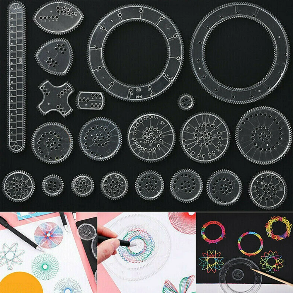 22pcs Spirograph Drawing Toys Set Interlocking Gears & Wheels Geometric