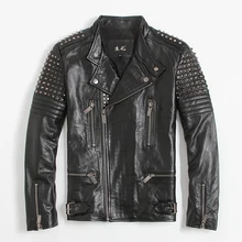 Tcyeek куртка из натуральной кожи, Мужская мотоциклетная куртка с заклепками, байкерская куртка из натуральной коровьей кожи, Мужская модная уличная одежда, подходит для мужчин, Chaqueta 1665