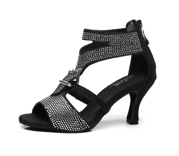 

Recreational Jazz Salsa Ballroom Latin Dance Shoes For Dancing Women Practice Pole Tango Dances Shiny Heel Summer Black Sandals