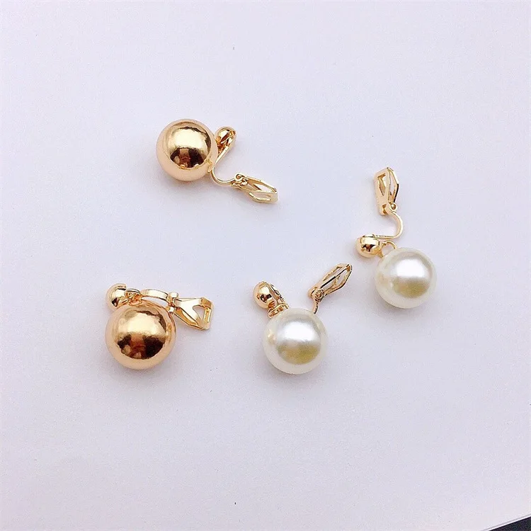Ear Clip Earrings GRACE JUN Korean Style Gold Color Pearl Clip on Earrings No Pierced for Women Party Wedding Fashion Cuff Earrings Luxury Jewelry