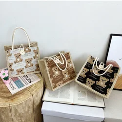 Cute Cartoon Bear Bento Bag Large Storage Lunch Box Handbag Student Party Office Bento Bag Light Fashion Drawstring Buckle Bag