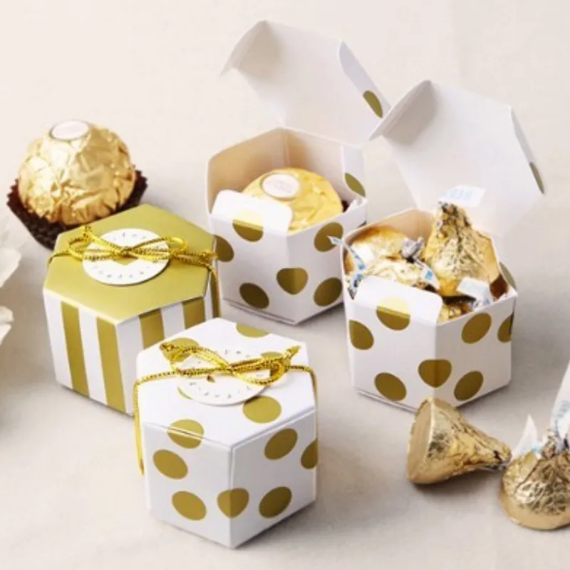 

New30pcs Mini diy Lovely Gold Round Dot Gold Striped Paper Candy Boxes For Baby Shower gift box Birthday Wedding Party Favor Box