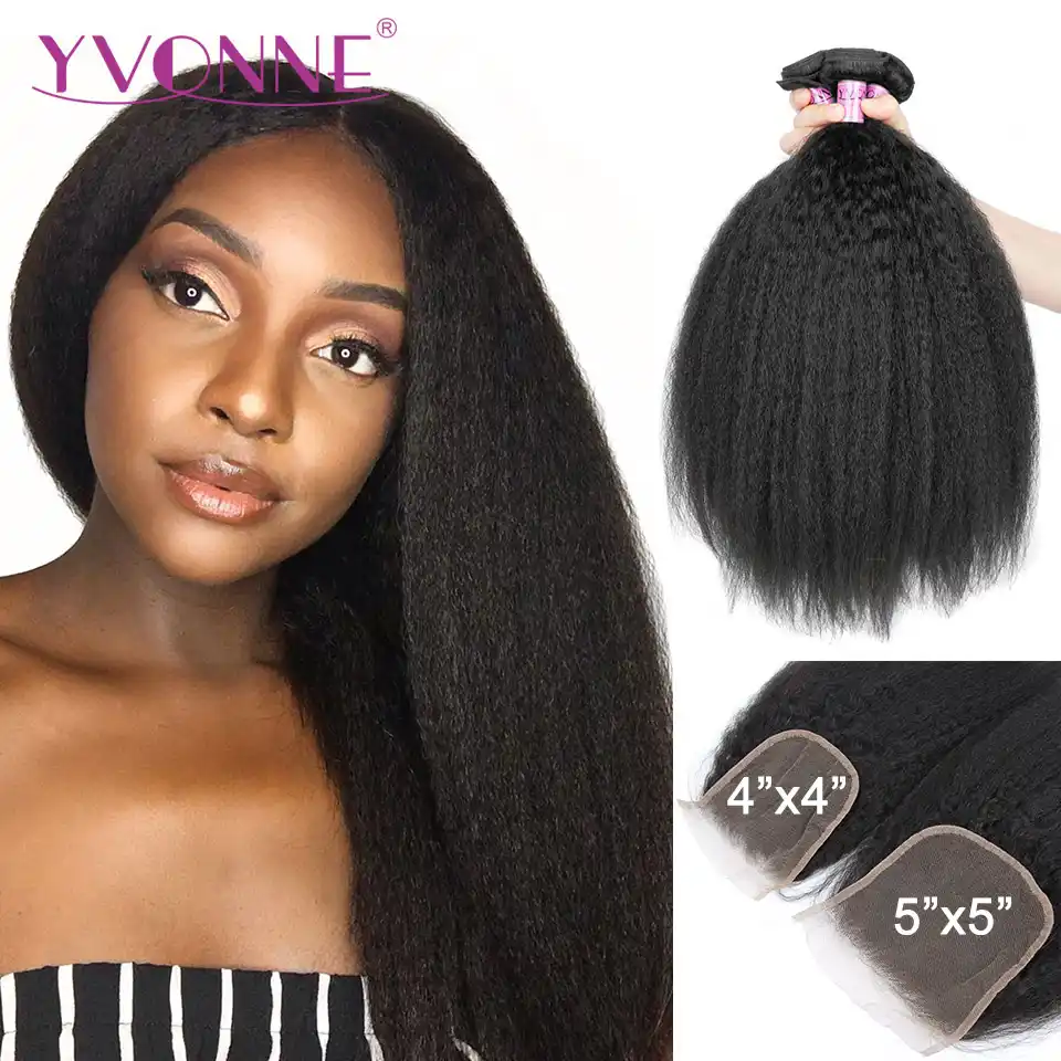 Yvonne Kinky Straight Bundles With Closure 3 4 1 Human Hair