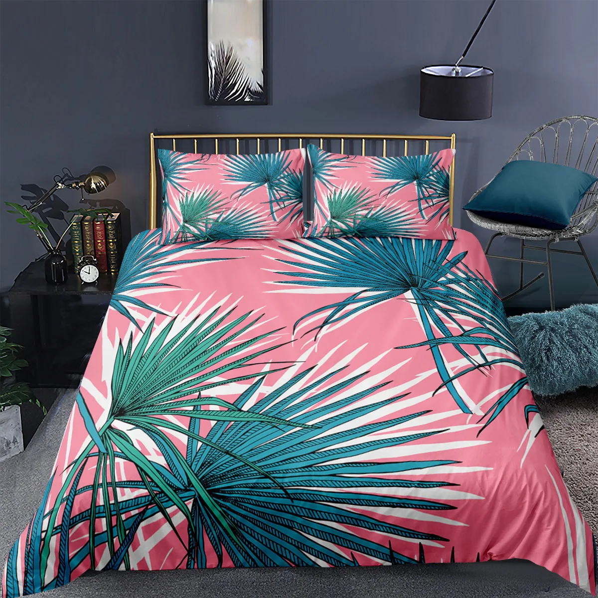 Pink Green Leaf Bedding Set Ins Fashion 3d Duvet Cover Sets Comforter