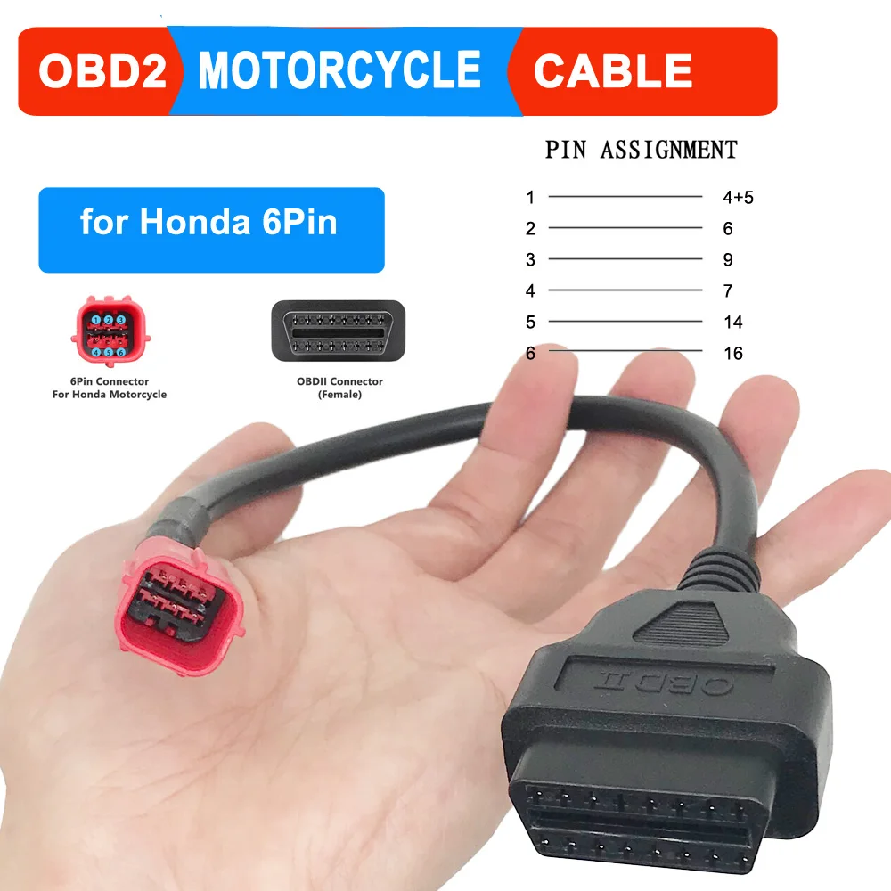 Câble de moto Obd pour câble de fiche 6 broches câble de diagnostic 6  broches à Obd2 adaptateur à 16 broches