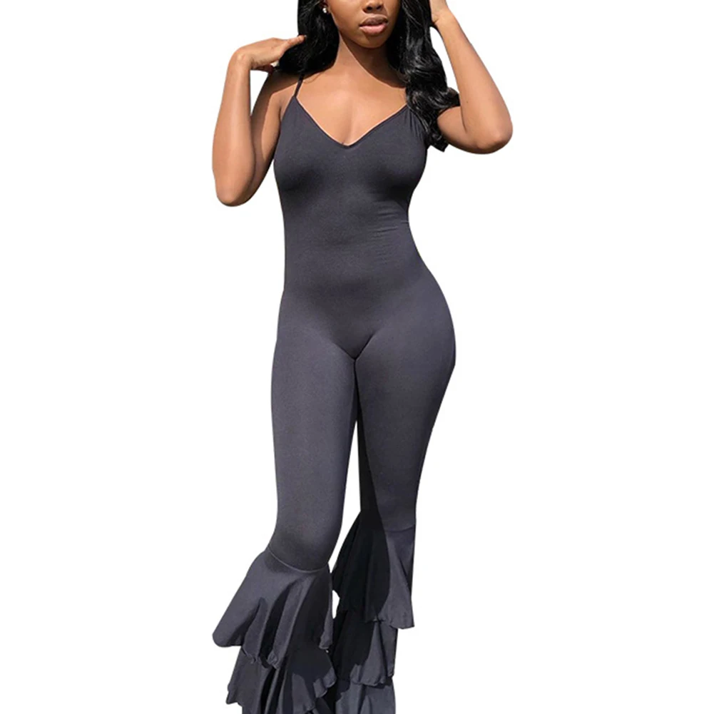 

Female Jumpsuit 2020 Summer Women Clothes Solid Color V-Neck Sleeveless Jumpsuit Flared Jumpsuits for Womens Clothing