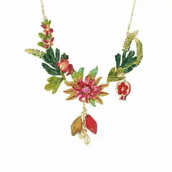

sky garden series red pomegranate flower leaves drill heavy short necklace colored enamel