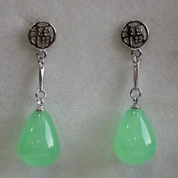 

NEW wholesale fancy design Chinese style 12*16mm light green jades earring